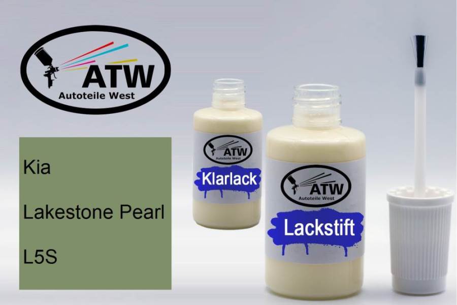 Kia, Lakestone Pearl, L5S: 20ml Lackstift + 20ml Klarlack - Set, von ATW Autoteile West.